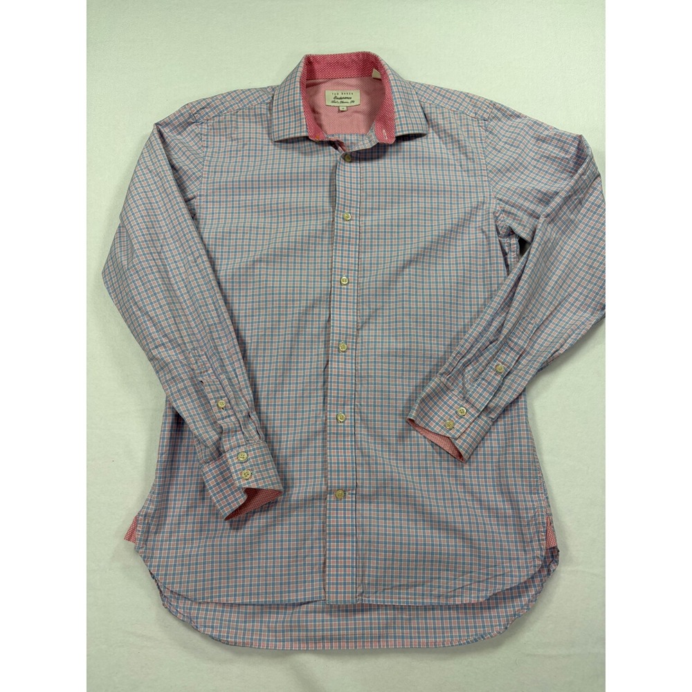 Ted Baker Endurance Mens 15 Pink Blue Check Dress Shirt Classic Fit RS4M GA14